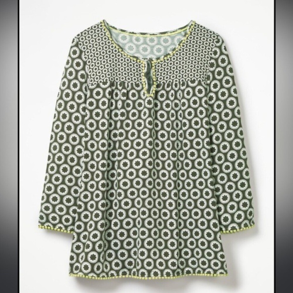 Boden Tessa Geometric Green 3/4 Sleeve Jersey Top sz 4